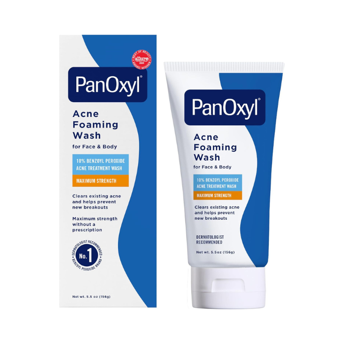 PanOxyl Acne Foaming Wash Maximum Strength 10% Benzoyl Peroxide Cleanser for Face, Chest & Back Acne, 5.5oz