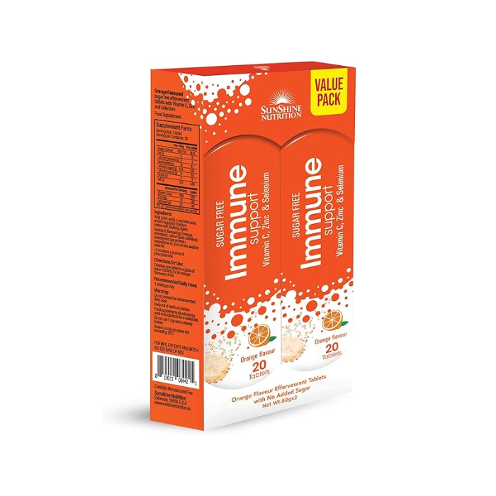 Sunshine Nutrition Immune Support Orange Effervescent 20 Tablets Combo Pack