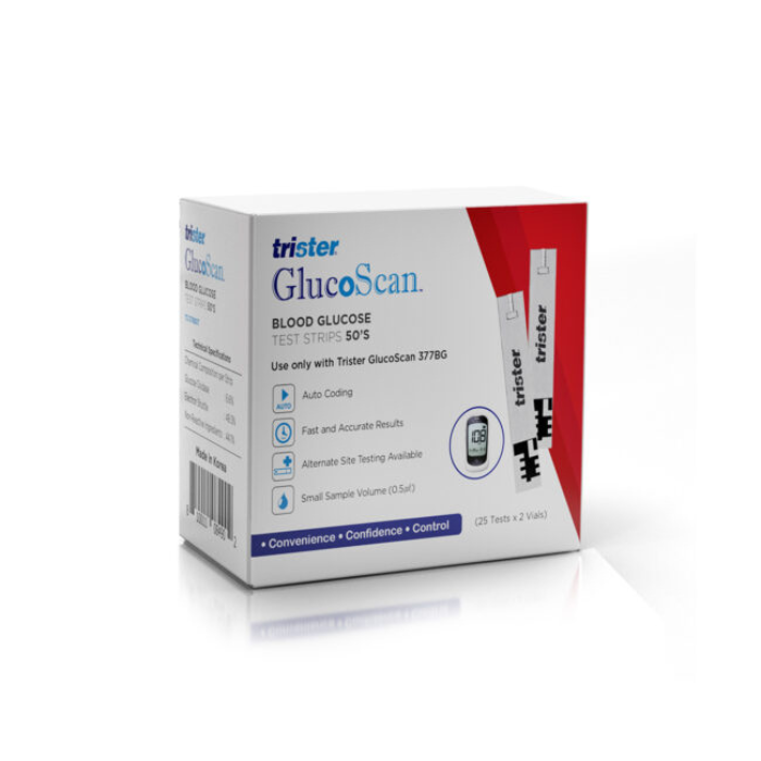 تريستر غلوكوسكان شرائط اختبار سكر الدم 50 قطعة، ترميز تلقائي، نتائج سريعة ودقيقة، TS-378BGT