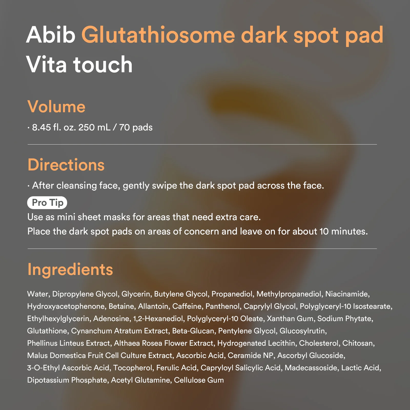 Abib Glutathiosome Dark Spot Pad Vita Touch Pad 250ML 70s