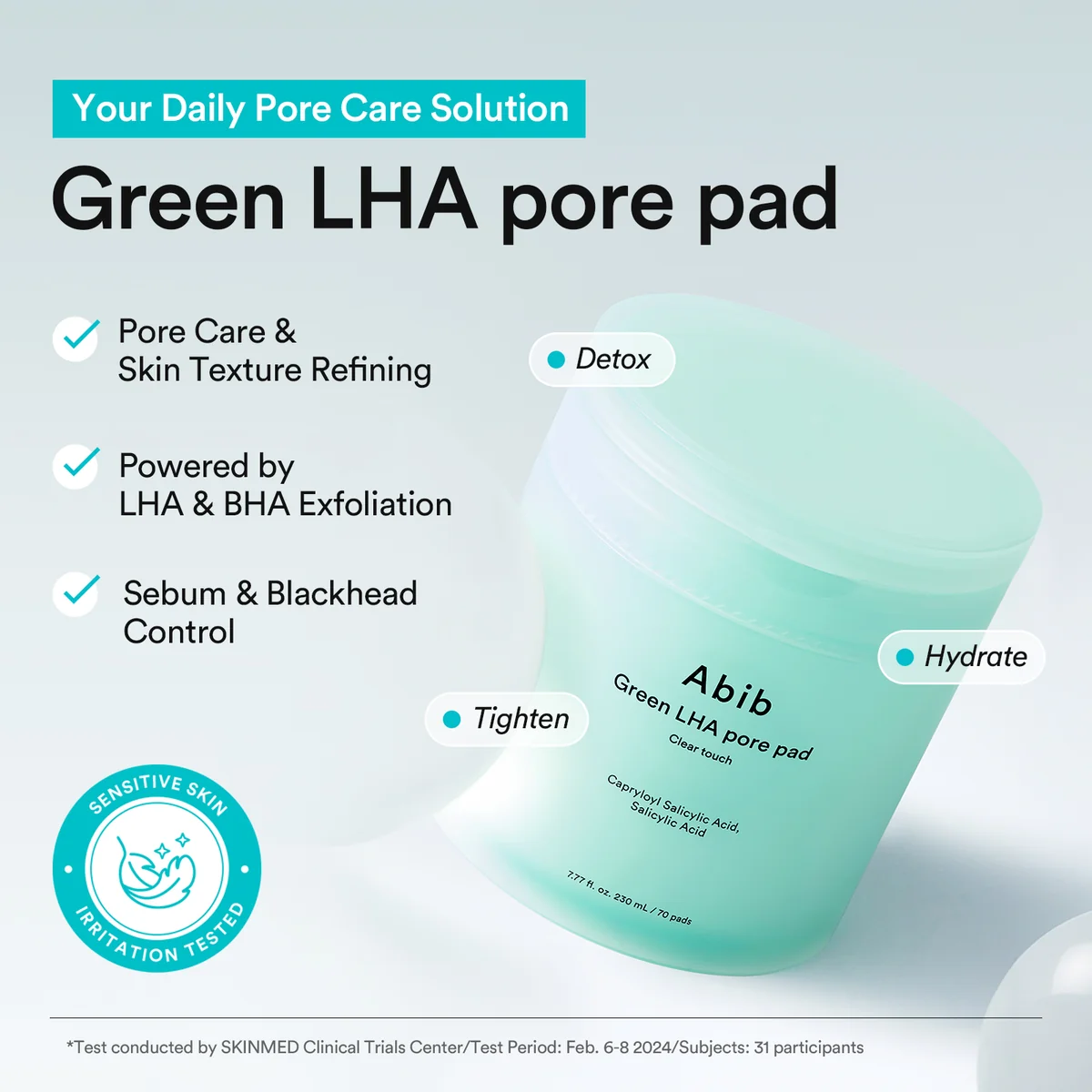 Abib Green LHA Pore Clear Touch Pad 230ML 70s