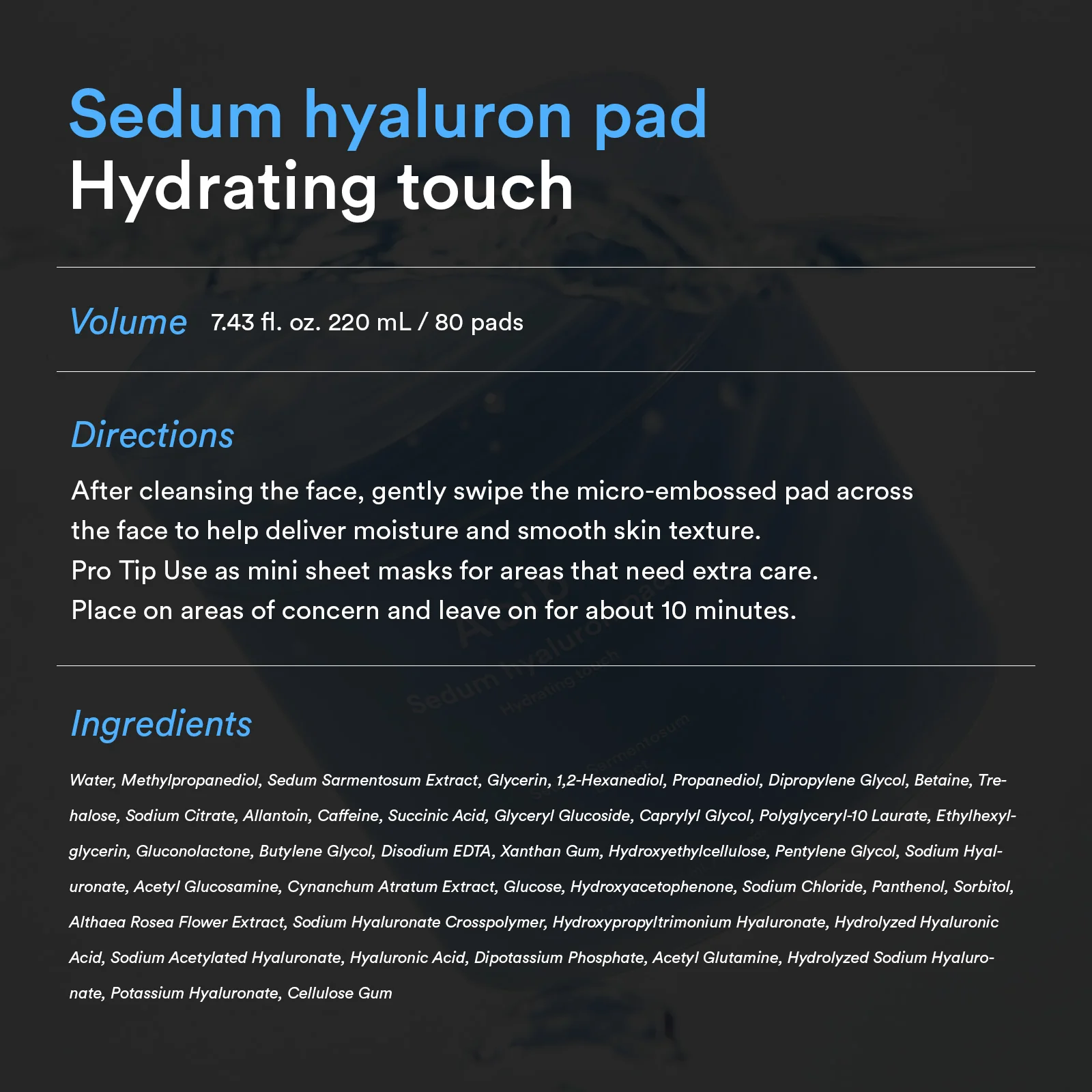 Abib Sedum Hyaluron Hydrating Touch Pad 220ML 80s