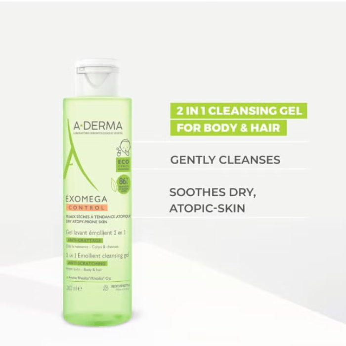 Aderma Exomega Emollient Cleansing Gel 2 In 1 200ml