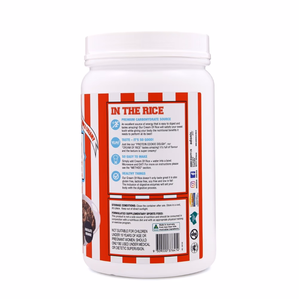 Adonis Gear Cream of Rice Chocolate Brownie, High Protein, Clean Carbs, Muscle Recovery Fuel, 1kg