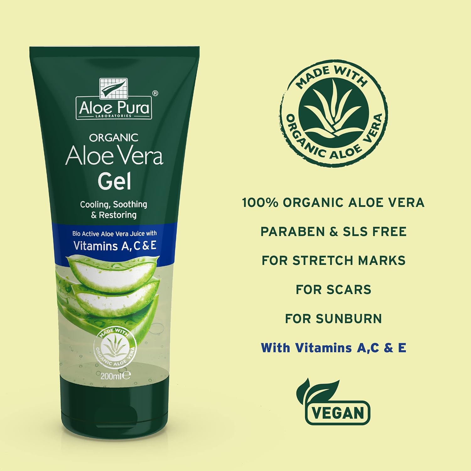 Aloe Pura Organic Aloe Vera Gel Vitamin A,C,E 200ml