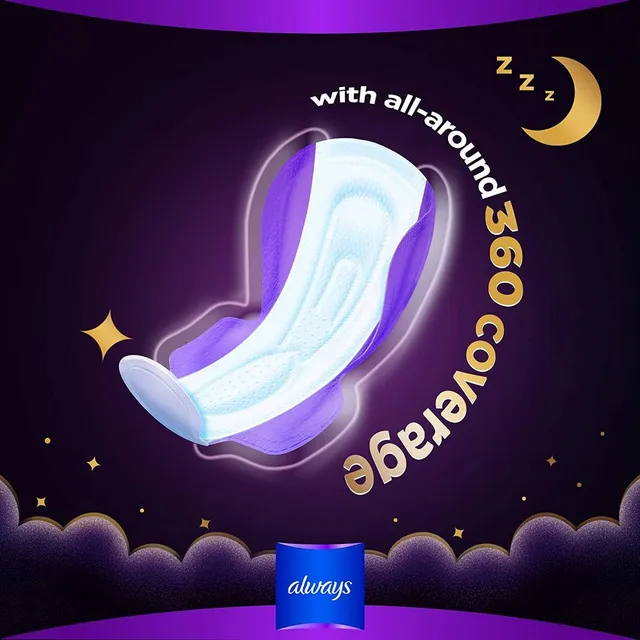 Always Night Long Sanitary Napkins with Wings -Extra Long Pads for Heavy Flow & Overnight Leak Protection 8's
