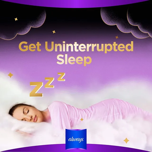 Always Night Long Sanitary Napkins with Wings -Extra Long Pads for Heavy Flow & Overnight Leak Protection 8's