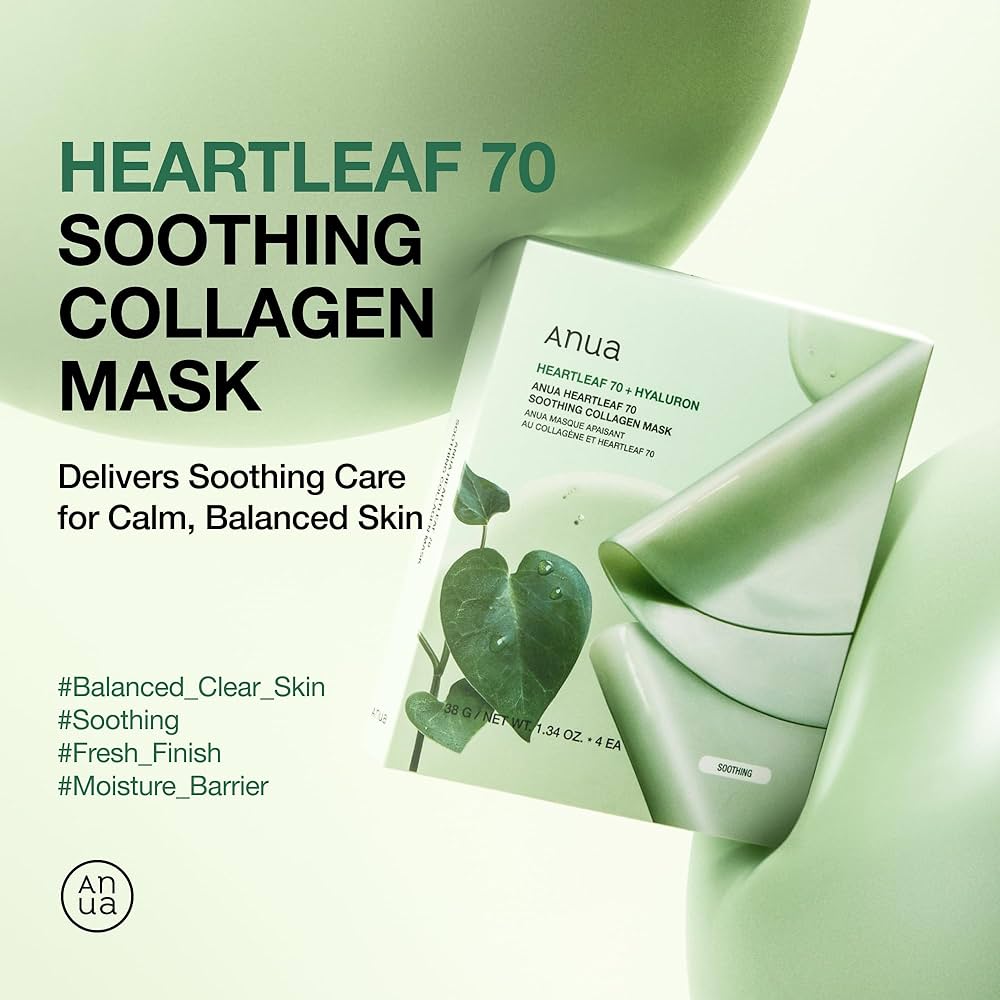 Anua Heartleaf 70 + Hyaluron Collagen Mask Sheet 38G 4s