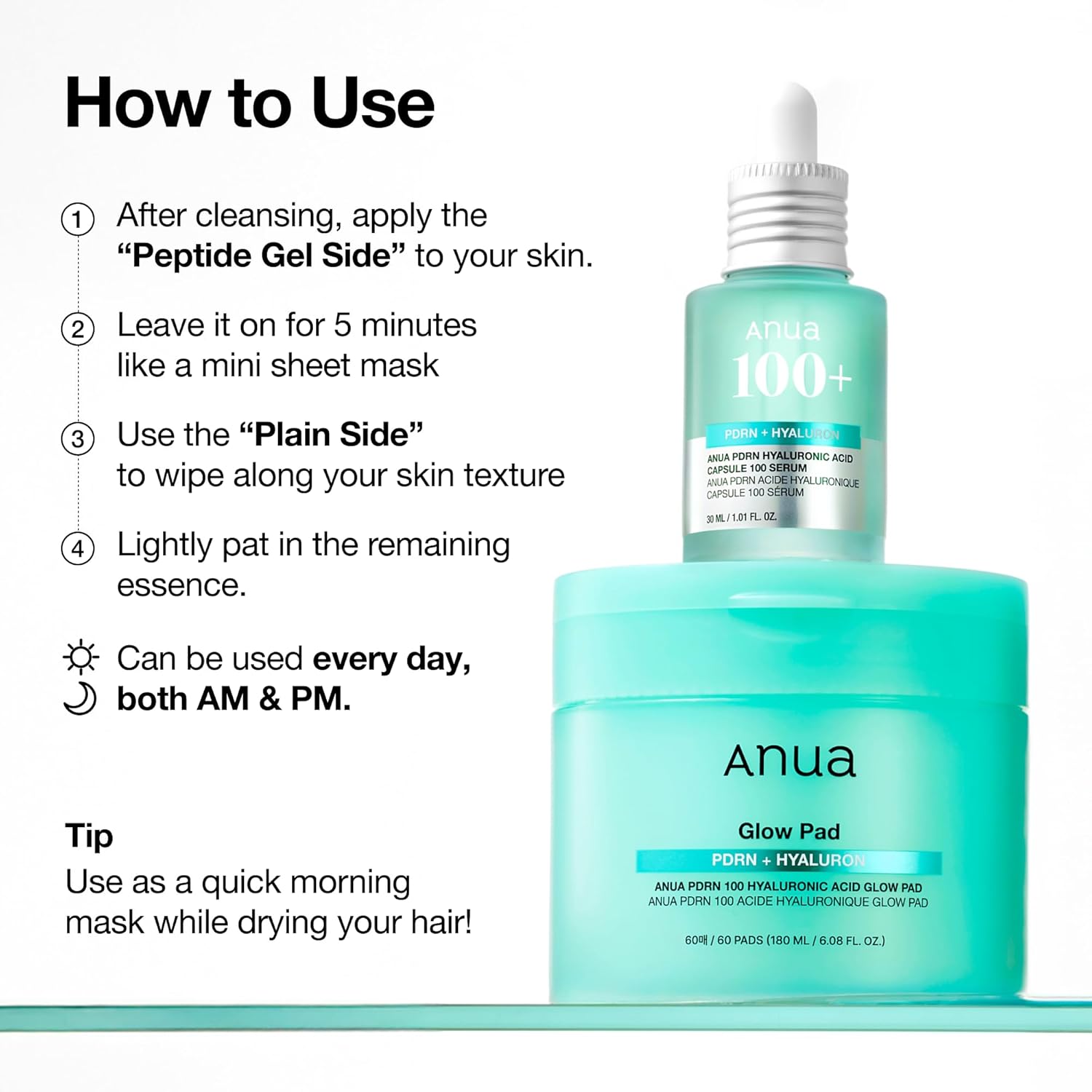 Anua PDRN 100 Hyaluronic Acid Glow Pad 180ML 60s