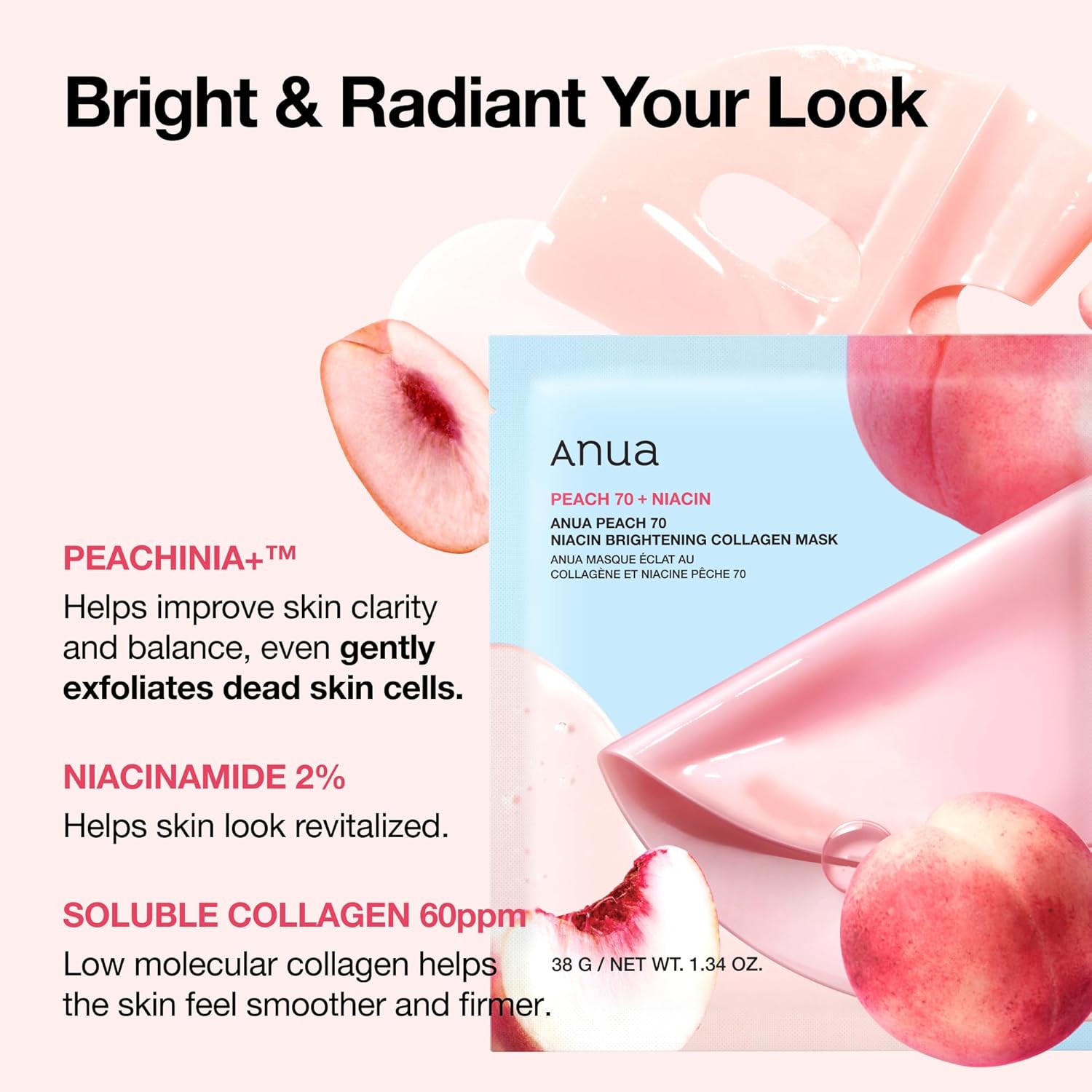 Anua Peach 70 Niacin Brightening Collagen Mask 38g 4s