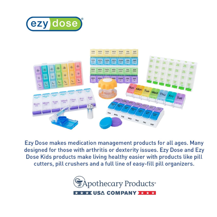 Apothecary Ezy Dose Push Button 7-Day Medication Organizer Pill Box with Lid, Push-Button, Weekly Medicine & Vitamin Storage Planner