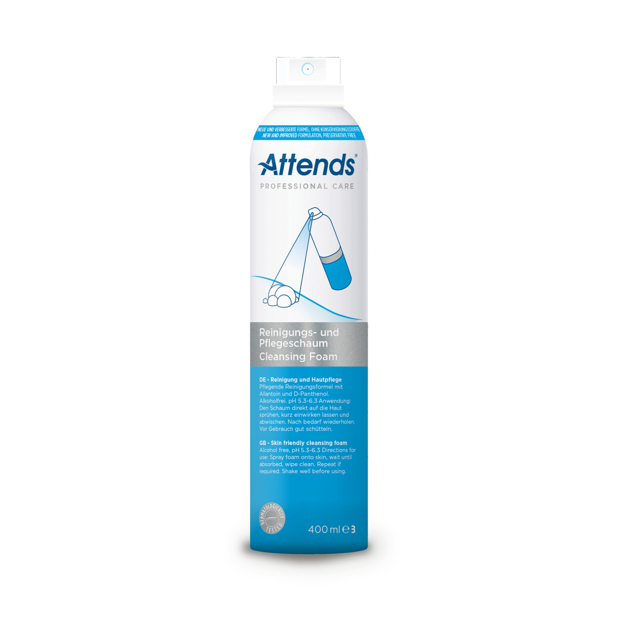 Attends Professional Care Cleansing Foam, No-Rinse Cleanser for Sensitive Skin - 400ml