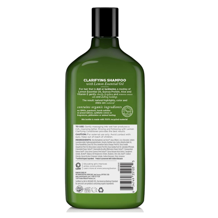 Avalon Organic Lemon Verbena Clarifying Shampoo 11 Oz