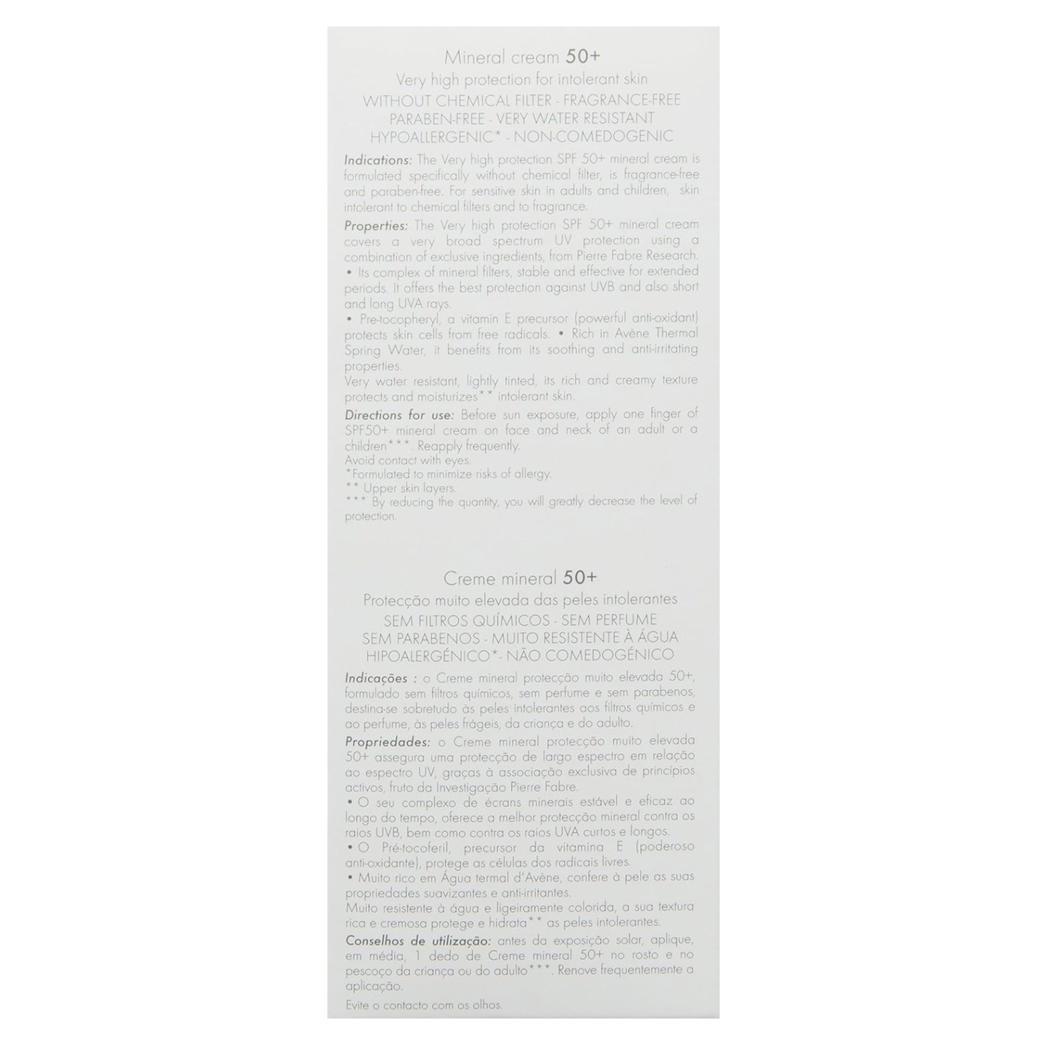 Avene Very High Protection SPF50+ Mineral Sun Cream 50 ml