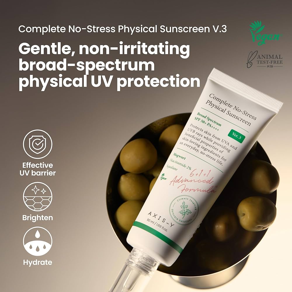 Axis-Y Complete No-Stress Physical Sunscreen V3, Broad Spectrum SPF 50+, Lightweight & Gentle Protection 50ml