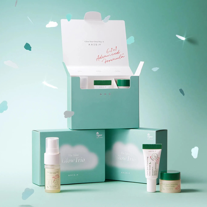 أكسيس-واي ذا ميني جلو تريو سيت – مجموعة عناية بالبشرة للسفر مع سيروم وأمبول وكريم لبشرة مشرقة