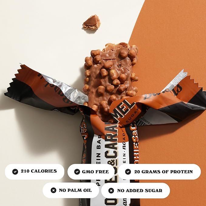Barebells Protein Bar Cookies and Caramel 55g, High Protein, No Added Sugar, Pack of 12
