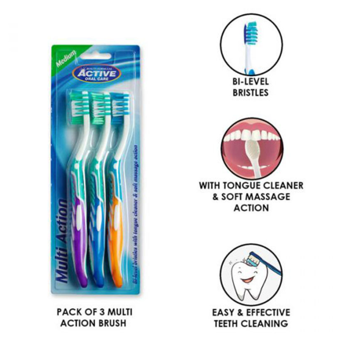 Beauty Formula Multi Action Tooth Brush 3 Pack Medium