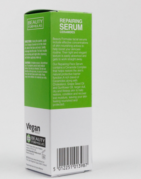 Beauty Formulas Ceramides Repairing Serum with Aloe Vera & Grape Seed Oil, 30ml