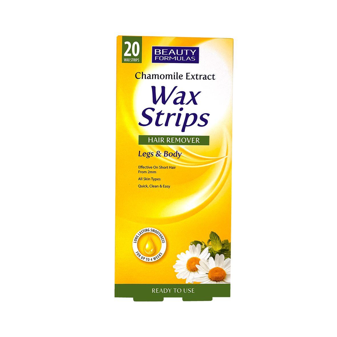 Beauty Formulas Chamomile Legs & Body Wax Strips, Long-Lasting Hair Removal, 20s