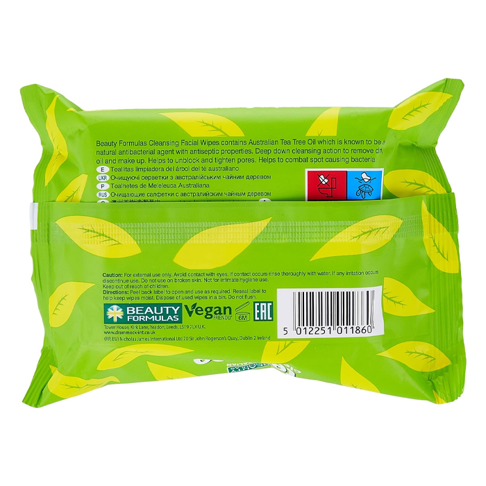 Beauty Formulas Tea Tree Cleansing Wipes 30's