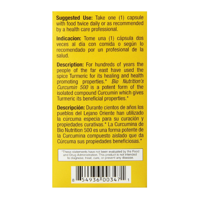 Bio Nutrition Curcumin 500mg 50 Capsules