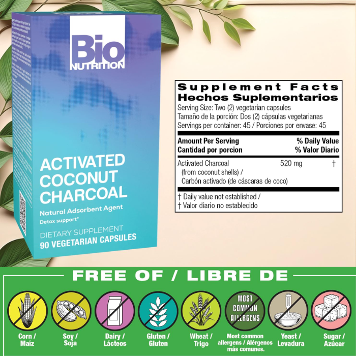 Bio Nutrition Activated Coconut Charcoal 520 mg 90 Capsule