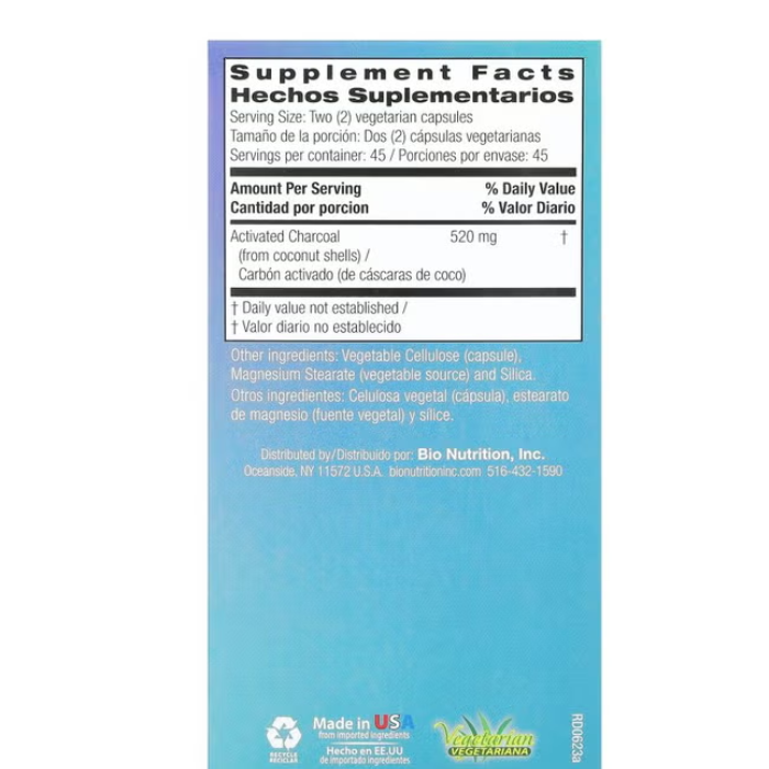 Bio Nutrition Activated Coconut Charcoal 520 mg 90 Capsule