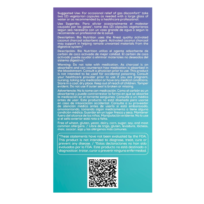 Bio Nutrition Activated Coconut Charcoal 520 mg 90 Capsule