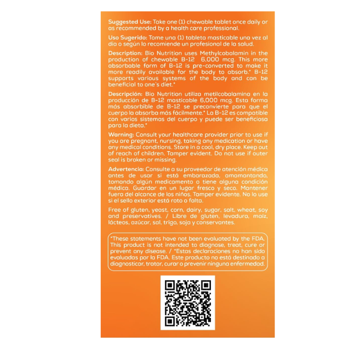 Bio Nutrition B12 6000 Mcg 50 Tablets