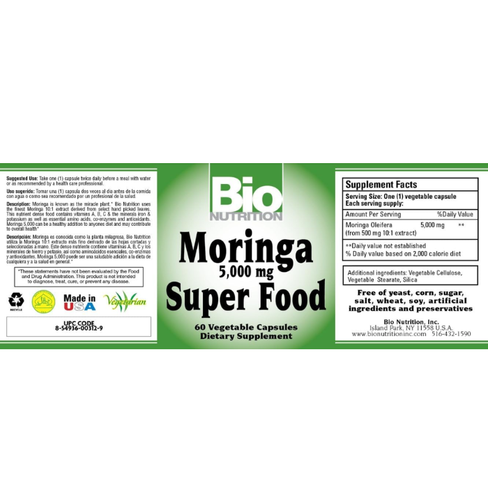 Bio Nutrition Moringa Super Food 60's capsules