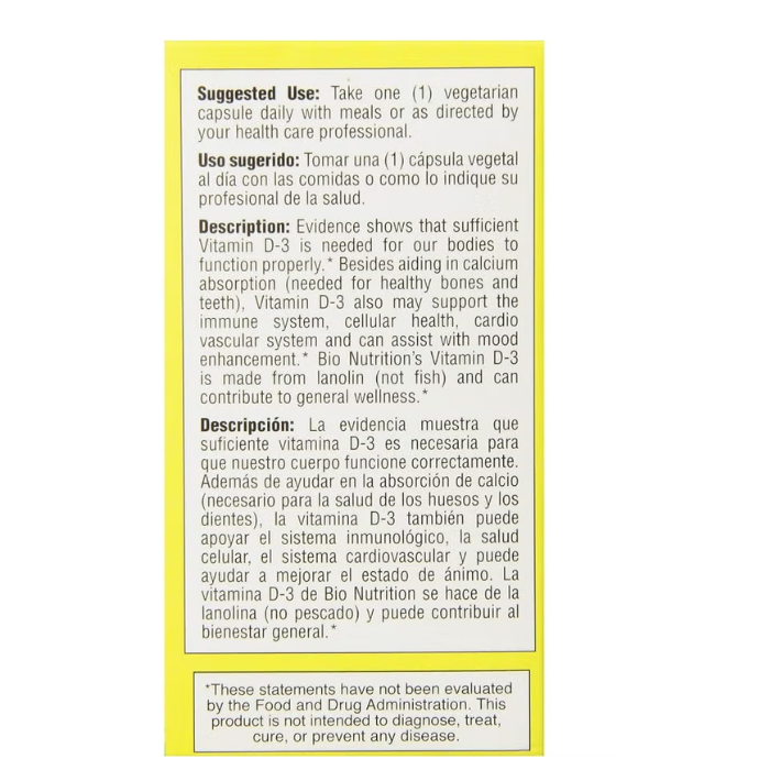 Bio Nutrition Vitamin D3 12000 IU 50's