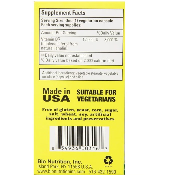 Bio Nutrition Vitamin D3 12000 IU 50's