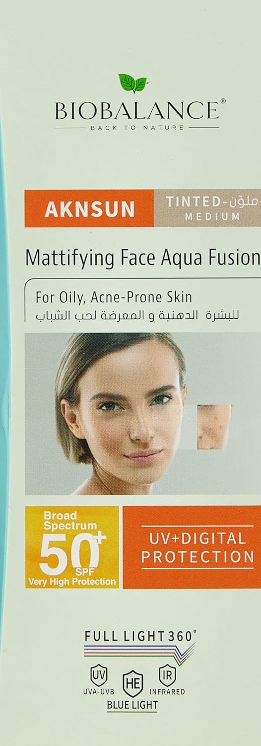 Biobalance Aknsun Mattifying Face Aqua Fusion (SPF50+) Tinted Medium – For Oily & Acne-Prone Skin – 40ml