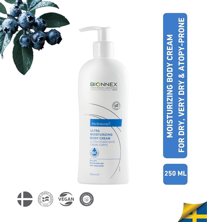 Bionnex Perfederm Moisturizing Body Cream for Dry and Atopic Skin, Deep Hydration with Shea Butter, 250ml