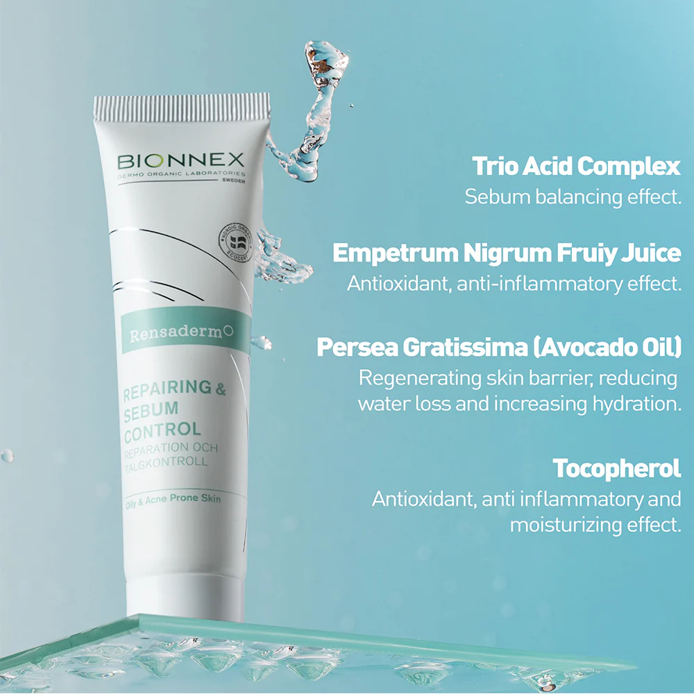 Bionnex Rensaderm Repairing & Sebum Control Cream, Oil Control and Barrier Repair for Acne-Prone Skin, 30ml