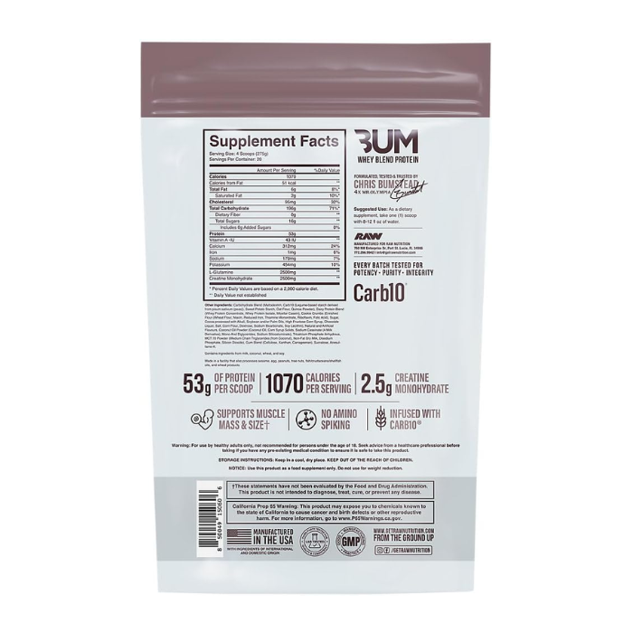 Raw Nutrition Bum Protein Powder Cookies & Cream, High-Calorie Muscle Mass Gainer, 12lb
