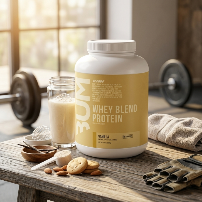 Raw Nutrition Bum Whey Blend Powder Vanilla, Protein for Lean Muscle Support, 5lb