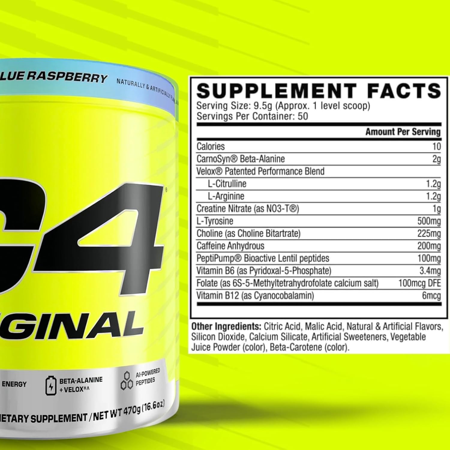 Cellucor C4 Original Pre-Workout Icy Blue Raspberry 470g, Energy, Focus and Endurance, 50 Servings