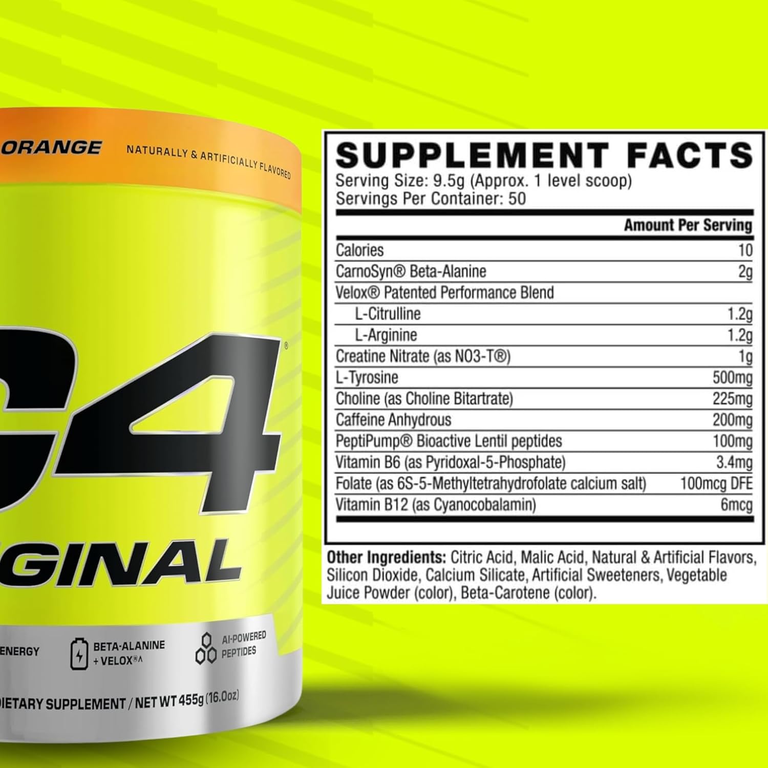 Cellucor C4 Original Pre-Workout Orange 455g, Energy, Focus and Endurance Formula, 50 Servings