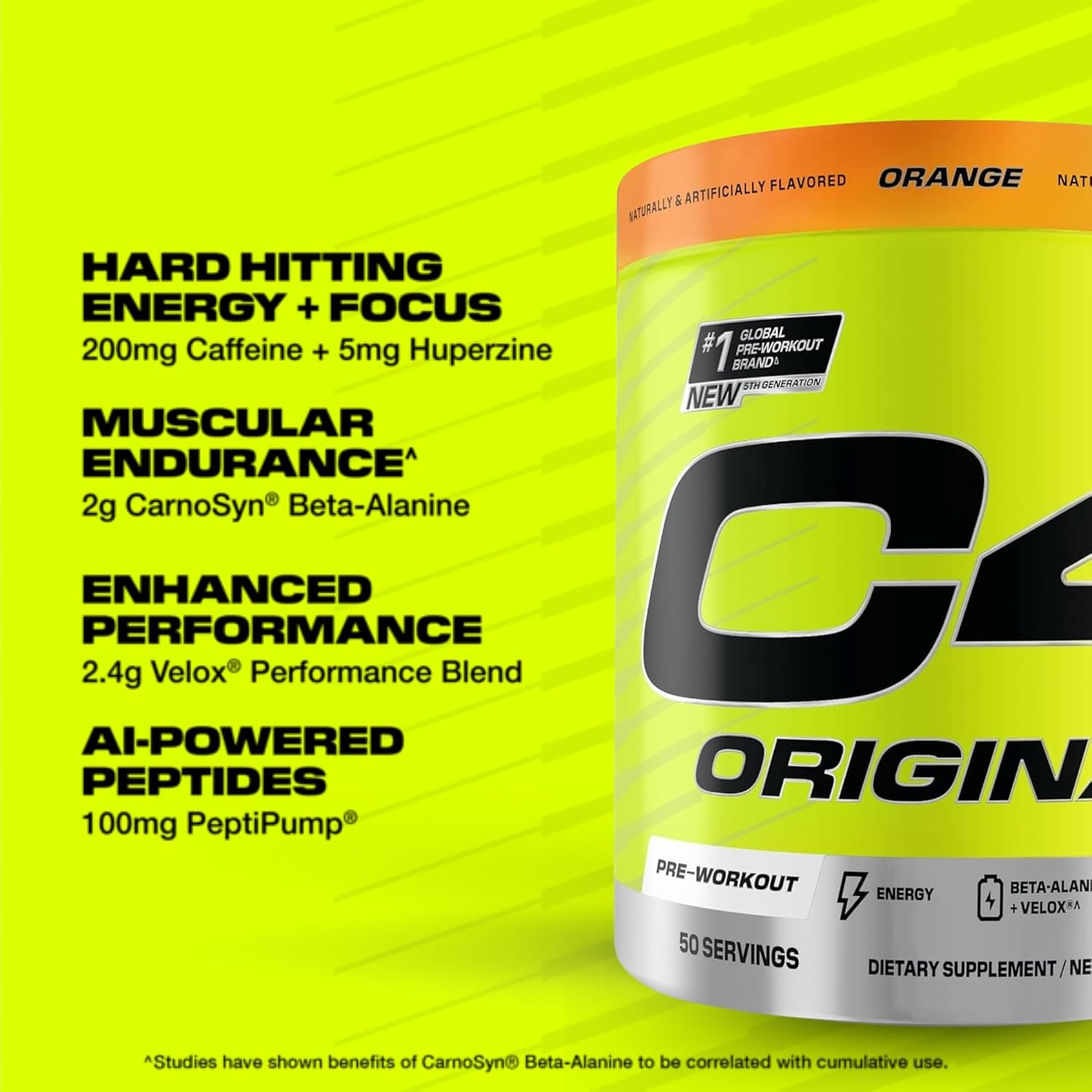 Cellucor C4 Original Pre-Workout Orange 455g, Energy, Focus and Endurance Formula, 50 Servings