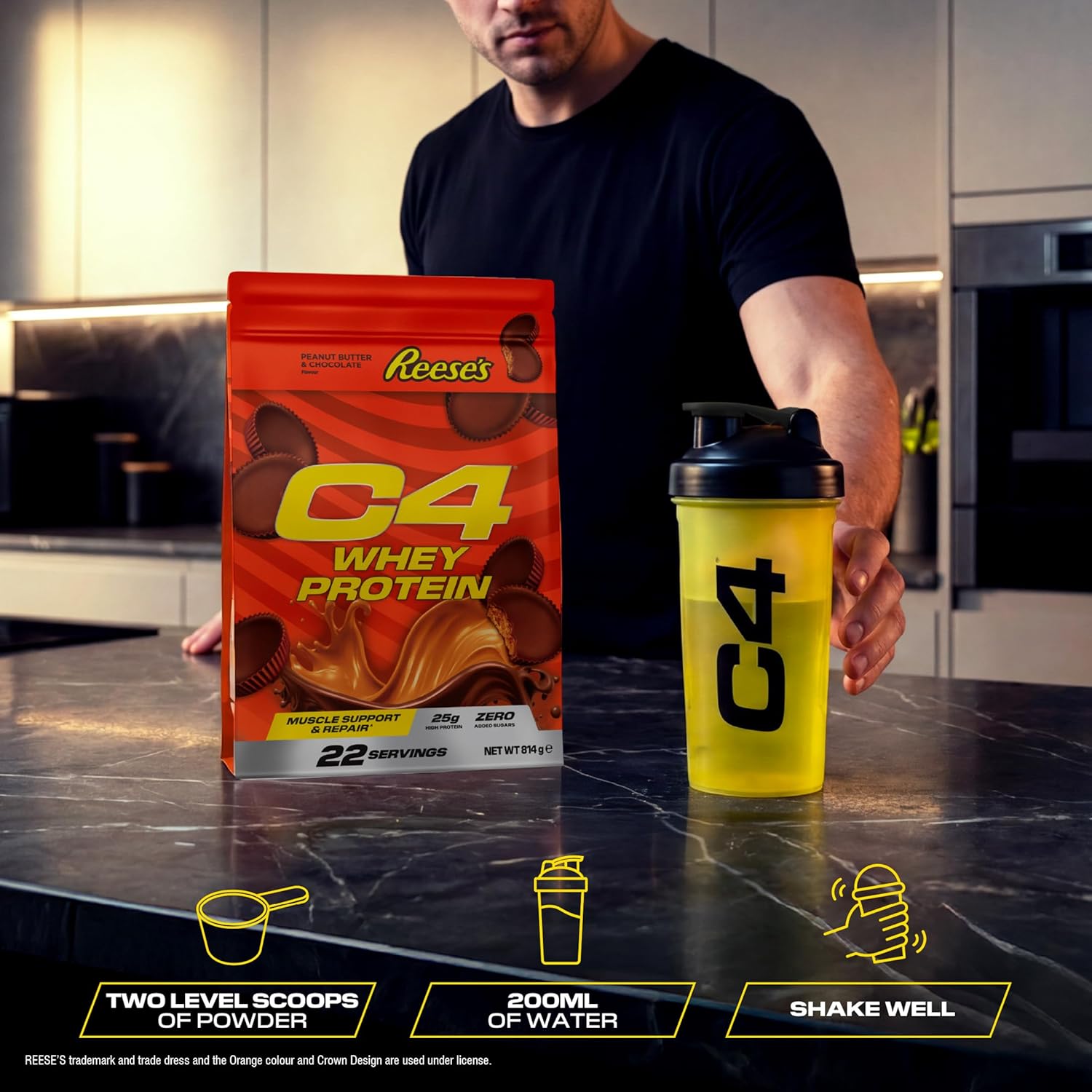 Cellucor C4 Whey Protein Powder Reese’s Peanut Butter & Chocolate, Blend for Muscle Recovery, 814g