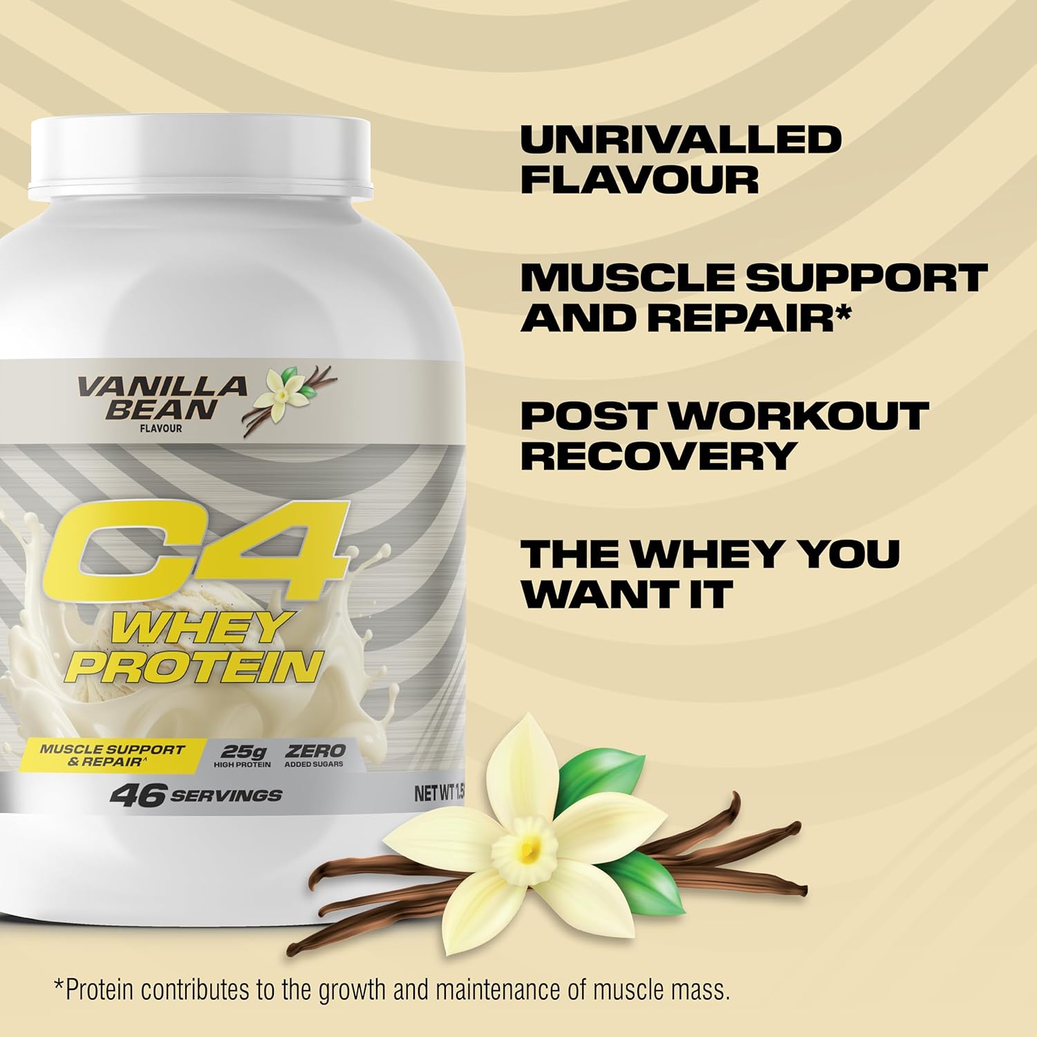Cellucor C4 Whey Protein Powder Vanilla Bean, Fast-Digesting for Muscle Recovery, 1.58kg