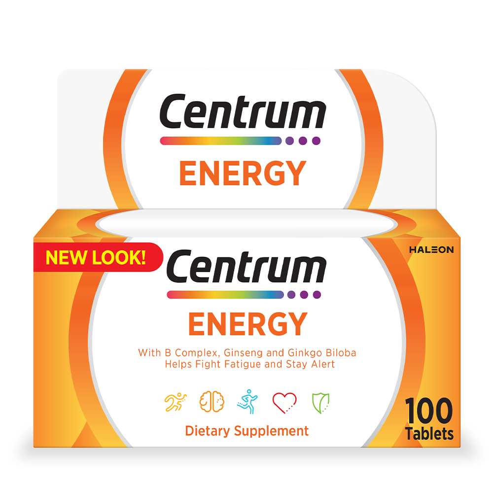 Centrum Energy Multivitamin with Ginseng & Ginkgo Biloba for Active Body and Mind, 100 Tablets