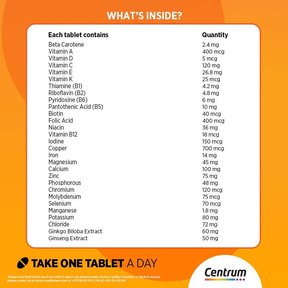 Centrum Energy Multivitamin with Ginseng and Gingko Biloba 30 Tablets