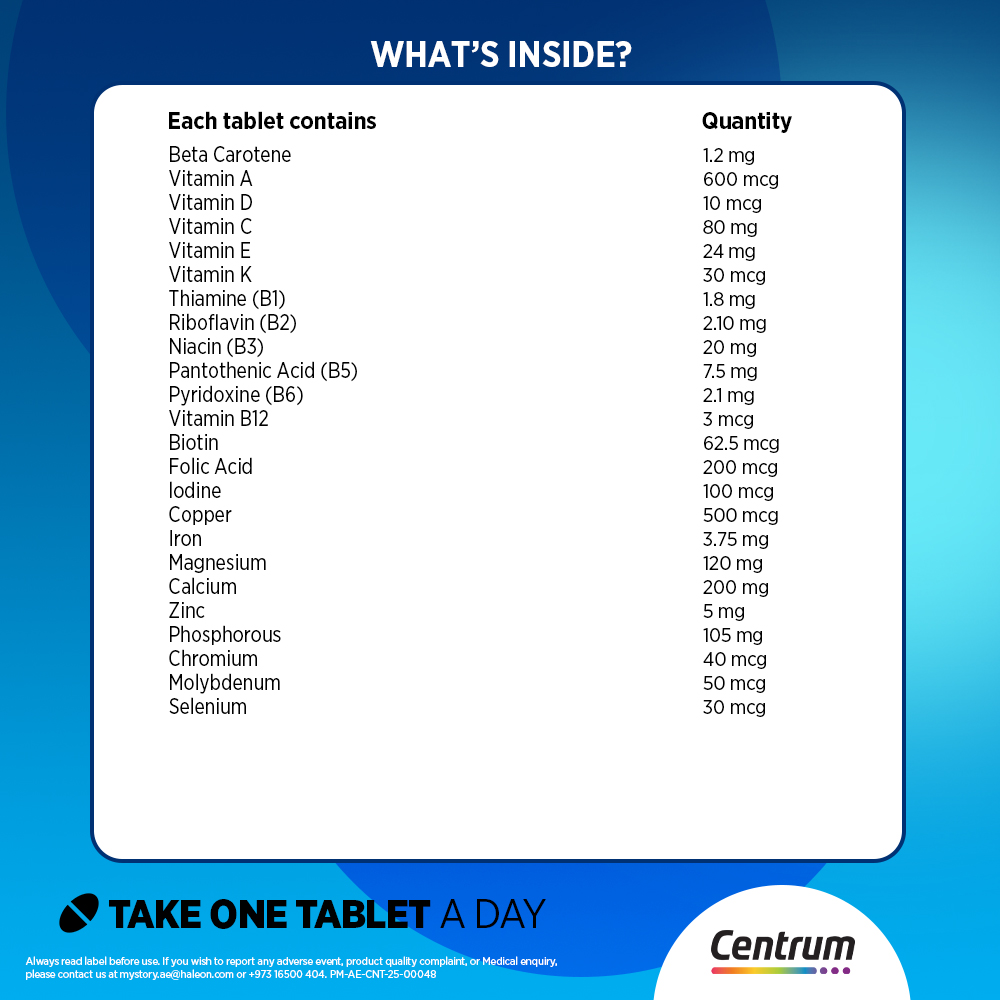 Centrum Men Multivitamin & Mineral Tablets for Energy, Immunity and Muscle Function, 30 Tablets