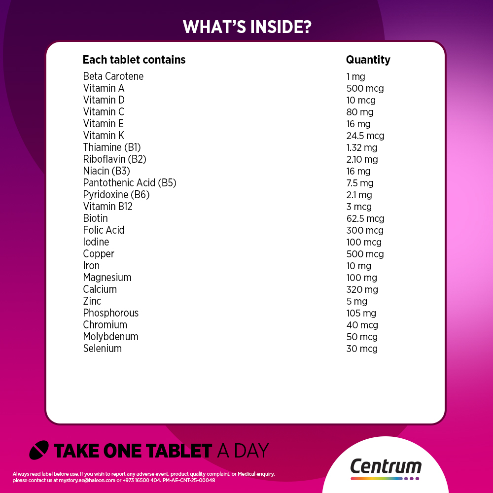 Centrum Women Multivitamin & Mineral Tablets for Energy, Immunity and Bone Health, 30 Tablets