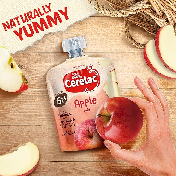 Nestle Cerelac Puree Baby Food Apple, 100% Natural Fruit with Vitamin C for Babies 6+ Months, 90g