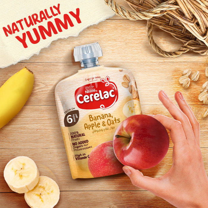 Nestle Cerelac Puree Banana & Apple, Nutritious Baby Food with Vitamin C, No Added Sugar or Salt, 90g