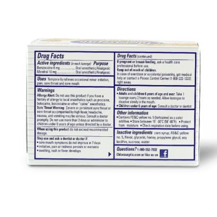 Chloraseptic Lozenges Honey Lemon 18's